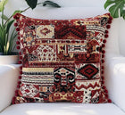 Boho Patchwork Kuddfodral Set om 2 - Pompom Trim 50×50 cm Handgjord UK, Burgundy & Cream