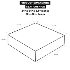 Seat cushion size graphic: 62 x 62 x 14 cm (24 x 24 x 5.5 in) foam garden seat pad