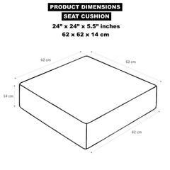 Seat cushion size graphic: 62 x 62 x 14 cm (24 x 24 x 5.5 in) foam garden seat pad