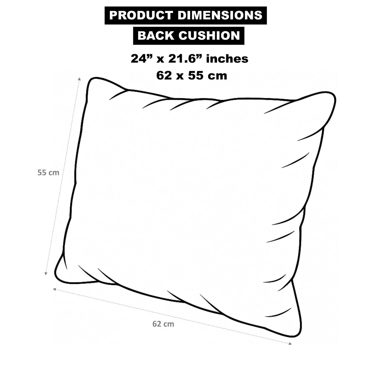 Back cushion size graphic: 62 x 55 cm (24 x 21.6 in) for neutral garden sofa seating