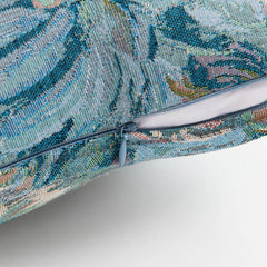 Close-up of the woven tapestry cushion cover fabric and its colour-matched concealed zip