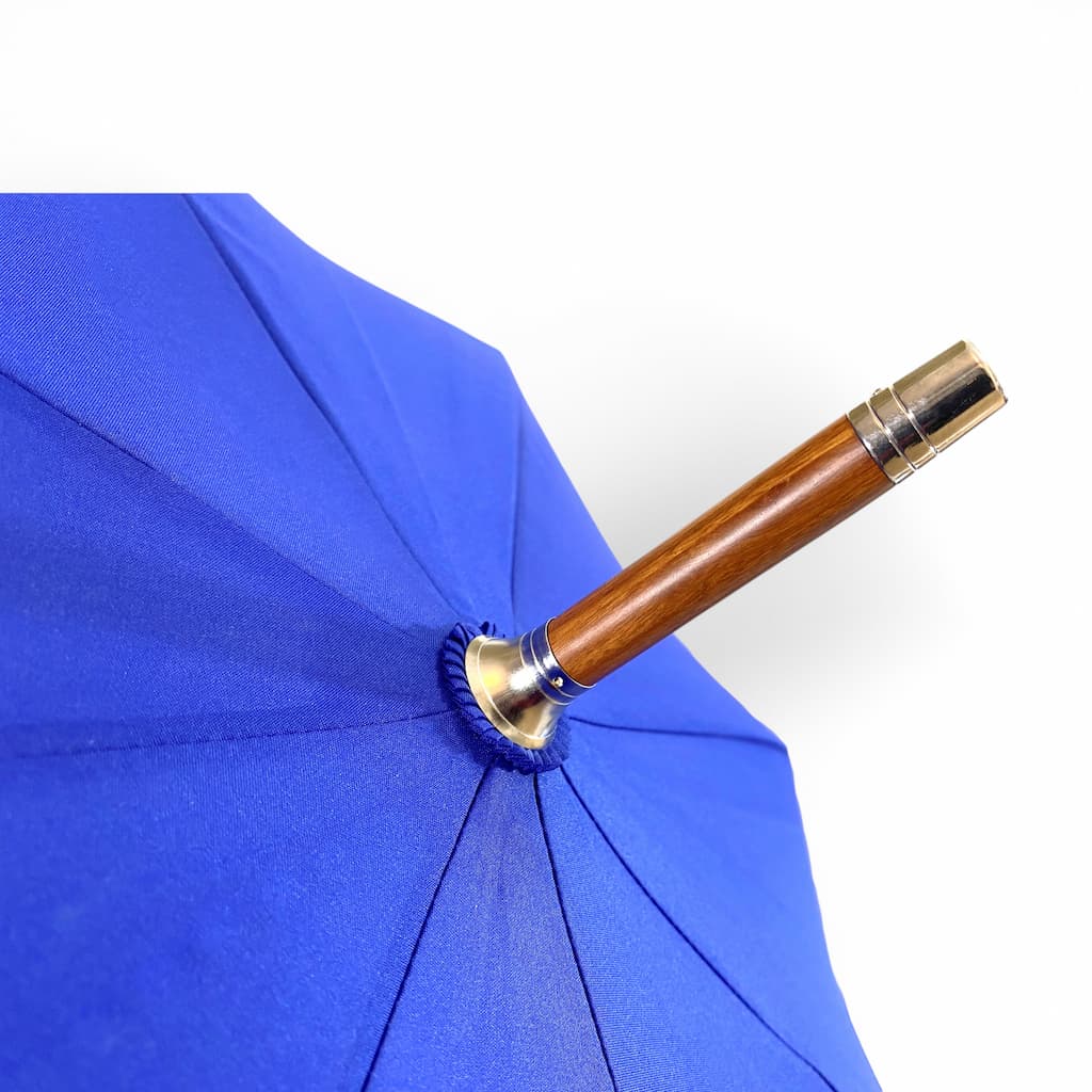Hidewise London Walking Umbrella Cobalt Blue — Wood Crook Handle, Windproof 8-Rib Auto-Open Stick Brolly Gift