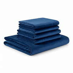 Blue velvet Ektorp cover set folded: one sofa cover and four cushion covers, the complete 5-piece set