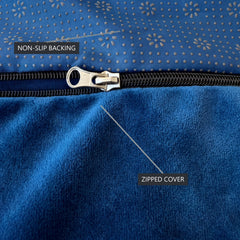 Blue velvet Ektorp cushion cover zip and grip-dot non-slip backing that holds the cushions in place