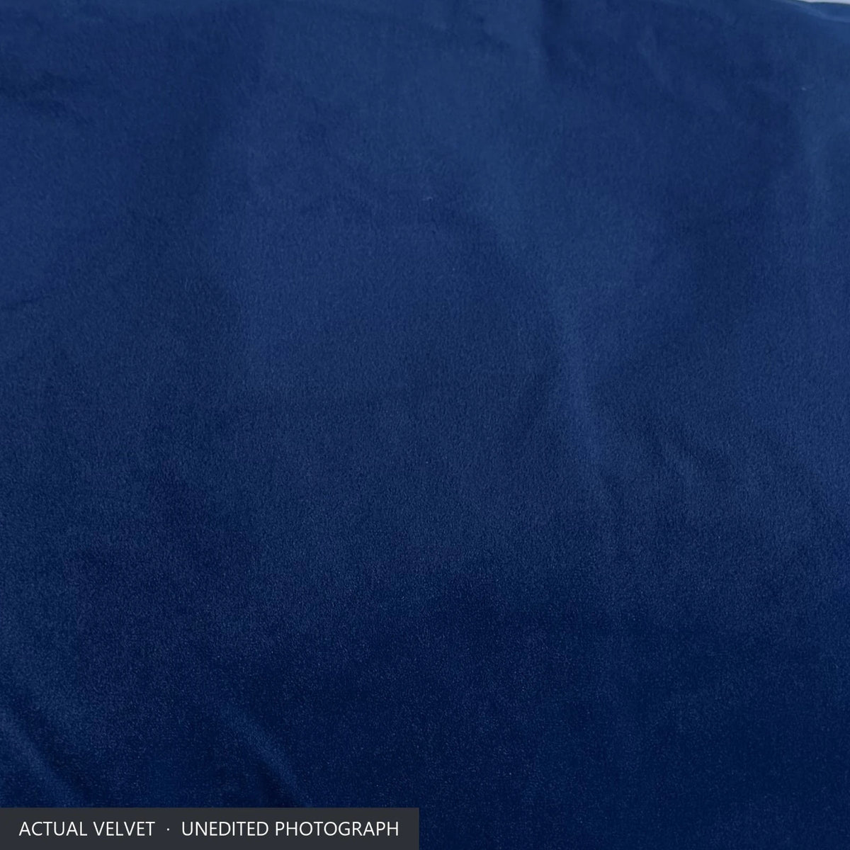 Unedited close-up of the blue velvet on the Ektorp sofa cover, showing the dense pile and soft sheen