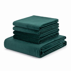 Bottle Green velvet Ektorp cover set folded: one sofa cover and four cushion covers, the complete 5-piece set