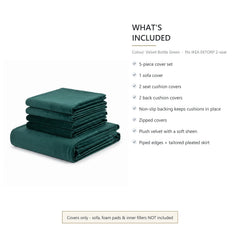 What comes in the bottle green velvet Ektorp sofa cover set: sofa cover plus 2 seat and 2 back cushion covers