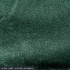 Unedited close-up of the bottle green velvet on the Ektorp sofa cover, showing the dense pile and soft sheen
