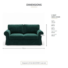Bottle Green velvet Ektorp 2 seater sofa cover dimensions: 179 cm wide, 88 cm deep and high, 45 cm seat height