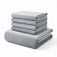 Grey velvet Ektorp cover set folded: one sofa cover and four cushion covers, the complete 5-piece set