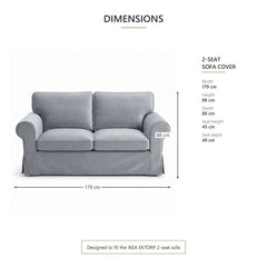 Grey velvet Ektorp 2 seater sofa cover dimensions: 179 cm wide, 88 cm deep and high, 45 cm seat height