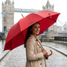 Hidewise London Walking Umbrella Red — Wood Crook Handle, Windproof 8-Rib Auto-Open Stick Brolly Gift