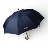 Hidewise London Walking Umbrella Navy Blue — Wood Crook Handle, Windproof 8-Rib Auto-Open Stick Brolly Gift