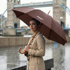 Hidewise London Walking Umbrella Brown — Wood Crook Handle, Windproof 8-Rib Auto-Open Stick Brolly Gift