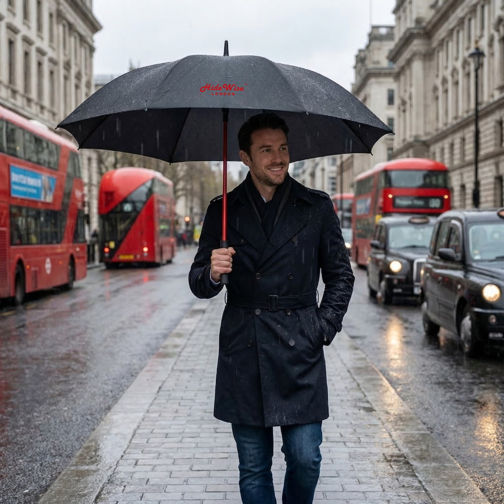 Parapluie de golf de luxe ultra résistant anti-UV automatique noir par Hidewise London