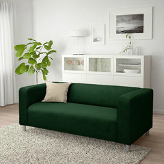Bottle Green velvet Klippan loveseat cover — soft sofa protector and living-room makeover