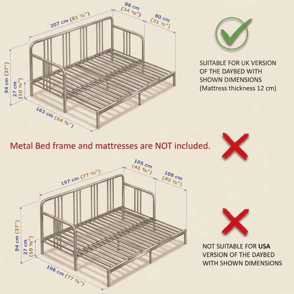 Copri daybed IKEA Hemnes Fyresdal Copridivano personalizzato per due materassi 80×200 cm Copridivano per il letto Neutro