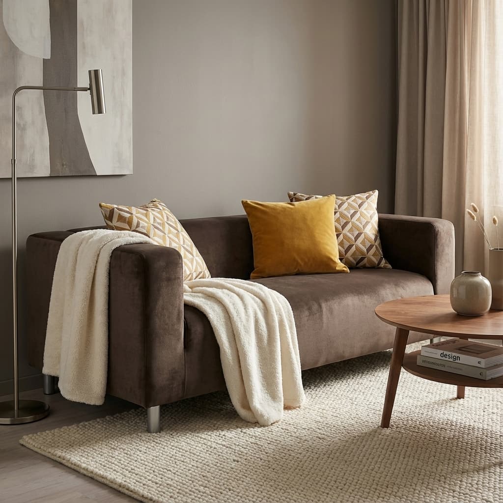 Housse de canapé 2 places Ikea Klippan - Tissu en velours pelucheux marron cappuccino