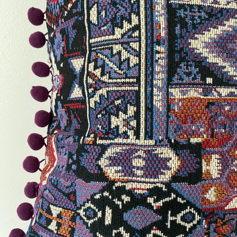 Boho Patchwork Kuddfodral Set om 2 - Pompom Trim 50×50 cm Handgjord UK, Lila Brun