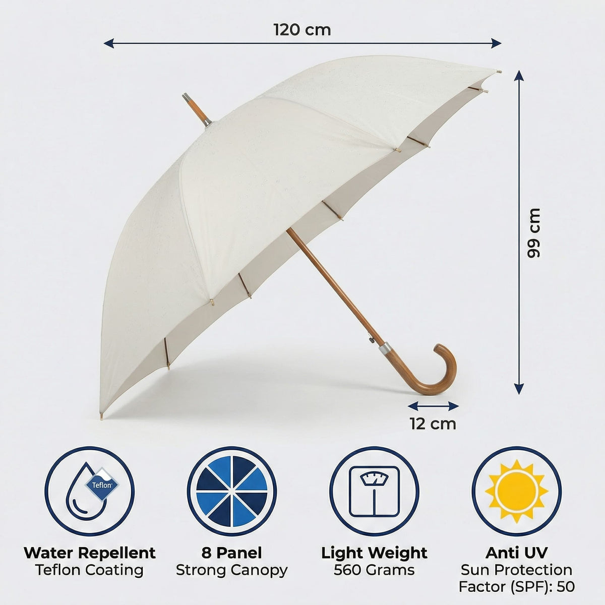 Hidewise London Walking Umbrella Lilac — Wood Crook Handle, Windproof 8-Rib Auto-Open Stick Brolly Gift
