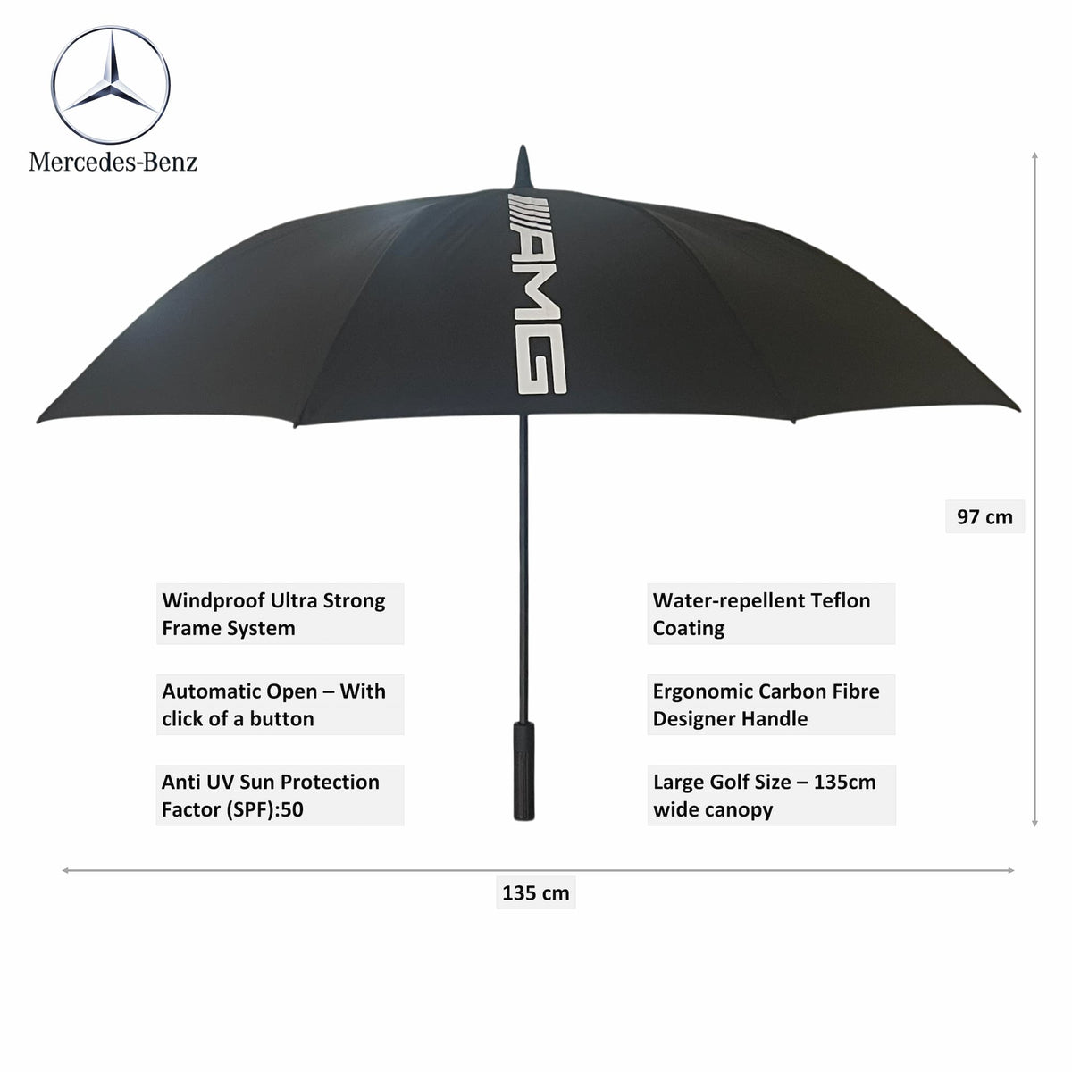 Mercedes-Benz sateenvarjo - AMG tuotemerkillä varustettu lisävaruste, tuulenpitävä, automaattinen avaaminen golflahja musta B66959275