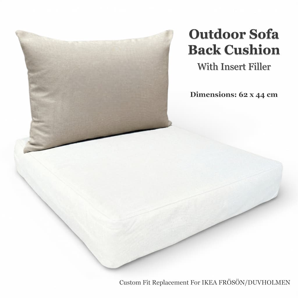 Utomhus Trädgård Kuddfodral med insats - 62×44 cm, Passar IKEA FRÖSÖN DUVHOLMEN JÄRPÖN SOLLERÖN (FROSON-kompatibel), Neutral Polyester-bomull