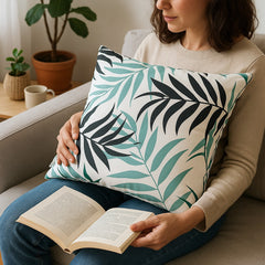 Dark Green palm-print scatter cushion cover — water-resistant outdoor sofa and bench pillow