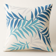 Tropical palm leaf outdoor cushion cover in Blue Grey — fade-resistant garden and patio scatter pillow, 50 cm