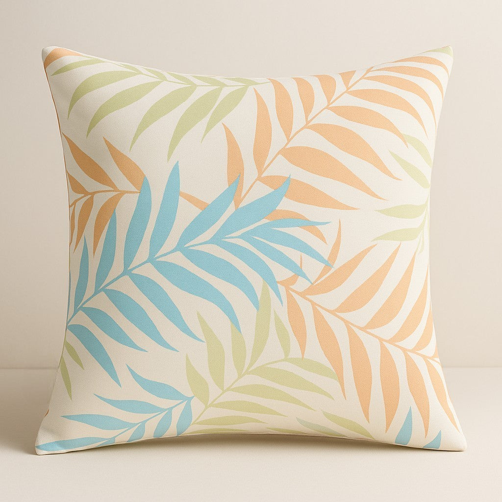 Tropiskt palmblad Kuddfodral Coral Blue - Utomhus Trädgård Patio 50×50 cm Vattenresistent Dralon Polyester Print