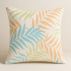 Tropical palm leaf outdoor cushion cover in Coral Blue — fade-resistant garden and patio scatter pillow, 50 cm