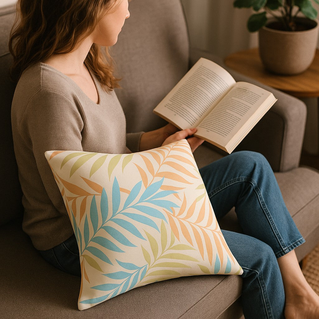 Tropiskt palmblad Kuddfodral Coral Blue - Utomhus Trädgård Patio 50×50 cm Vattenresistent Dralon Polyester Print