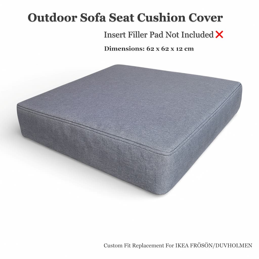 Ulkokäyttöön tarkoitettu istuintyynyn tyynynpäällinen - 62×62×12 cm polyesteri-puuvillaa sisältävä korvaava, sopii IKEA Frösön Duvholmen Järpön Sollerön (Frösön yhteensopiva), harmaa polyesteri-puuvillaa sisältävä