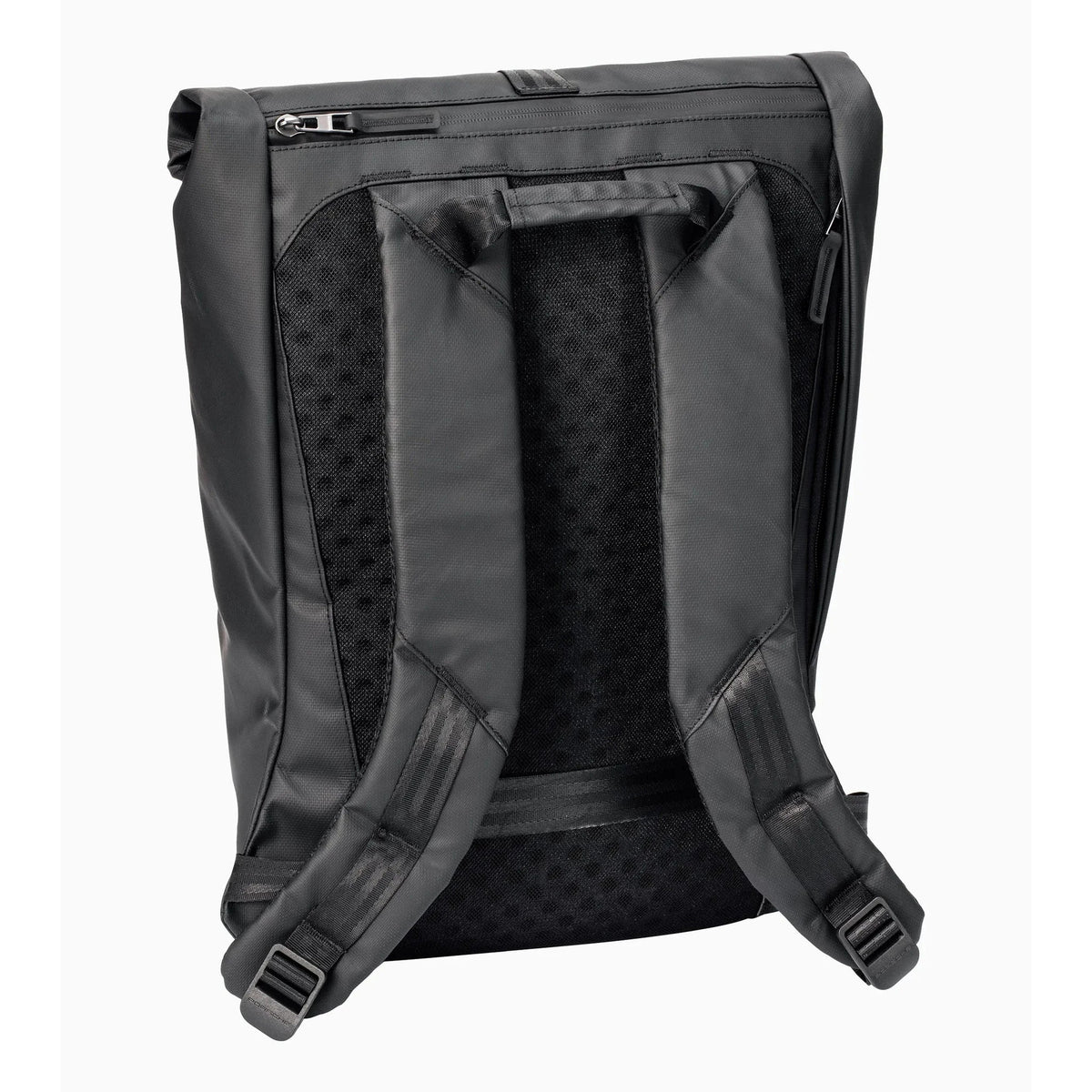 Back of the Porsche 911 rucksack: padded mesh back panel, top carry handle and adjustable straps