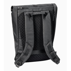 Back of the Porsche 911 rucksack: padded mesh back panel, top carry handle and adjustable straps
