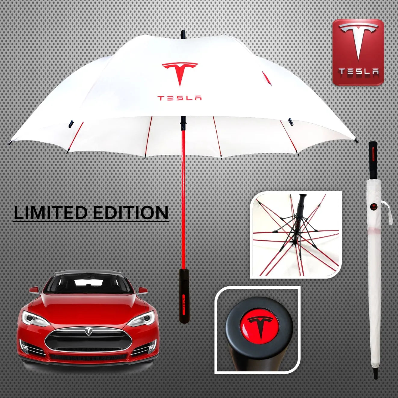 Tesla Model S 3 X Y Car Accessories umbrella Brolly white red strong windproof