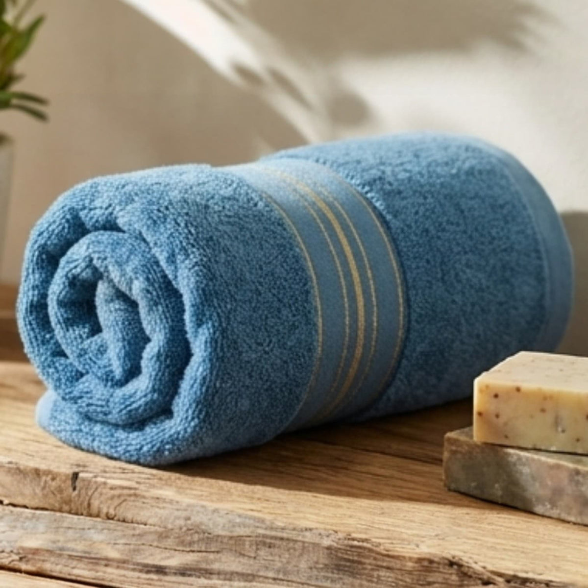 Bamboo Cotton Bath Sheet & Gym Hand Towel Set Teal Blue — Eco-Friendly Quick-Dry Absorbent Spa Towel