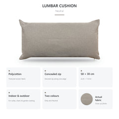 Neutral lumbar cushion feature panel: polycotton fabric and concealed zip in a 58 x 30 cm size