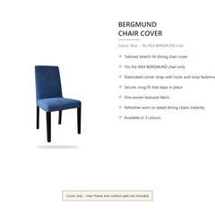 Blue Bergmund chair cover features: tailored stretch fit, corner straps, cover only