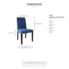 Blue Bergmund dining chair cover measurements: back 37 x 48 cm, seat 52 x 41 cm