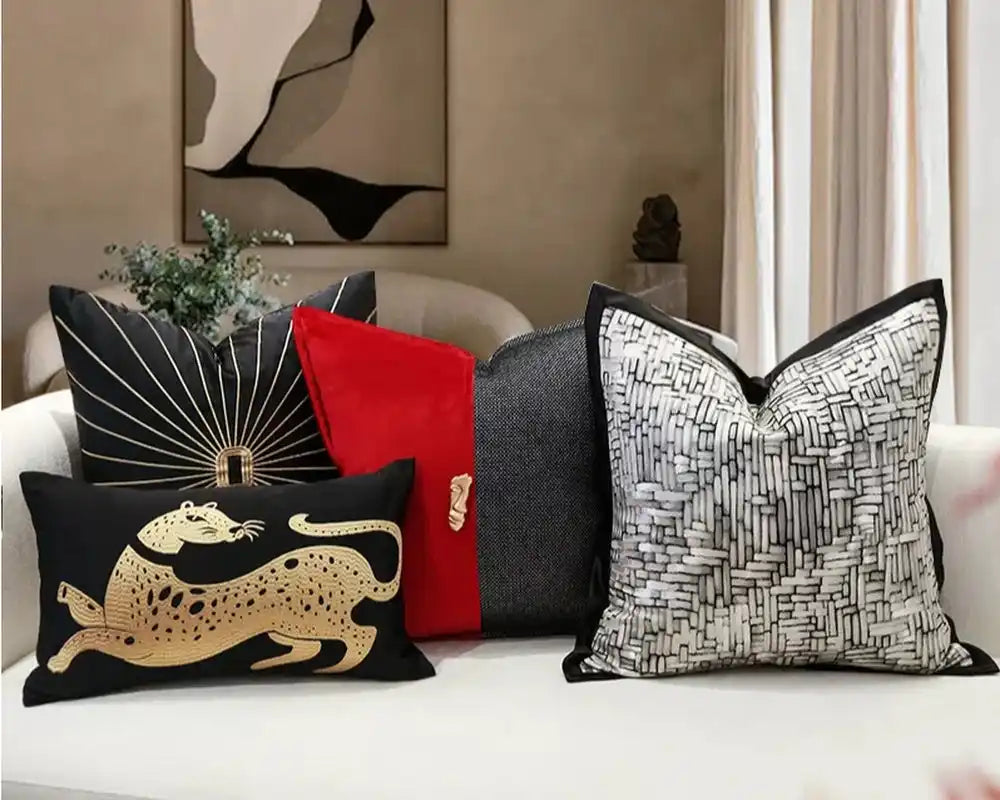 Assorted decorative pillows.