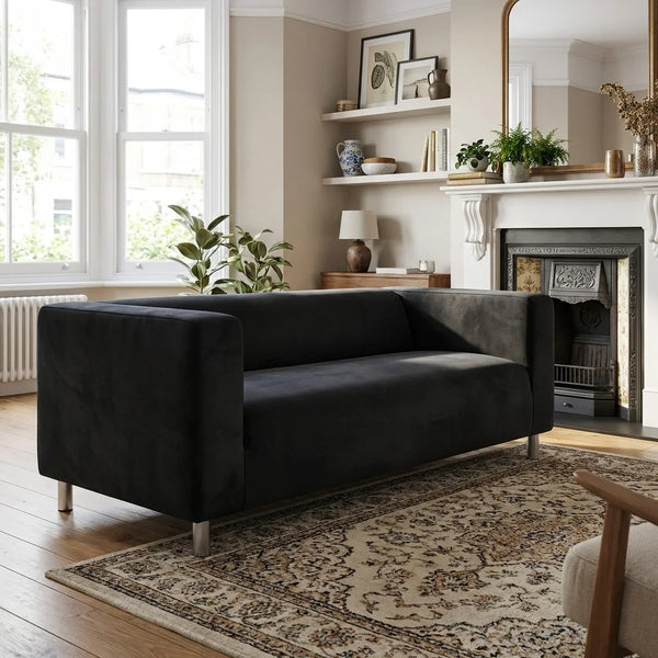 Midnight Black Plush Velvet made-to-measure IKEA Klippan 2-seat loveseat cover