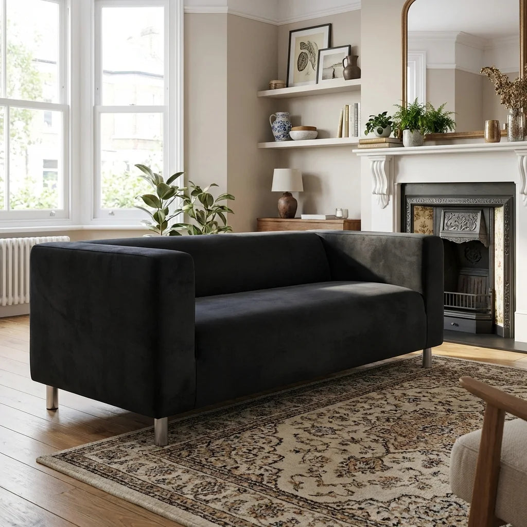 IKEA Klippan Sofa Cover Black Velvet | 180cm 2-Seater – Your