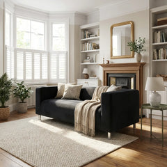 Black velvet Klippan loveseat cover — soft sofa protector and living-room makeover
