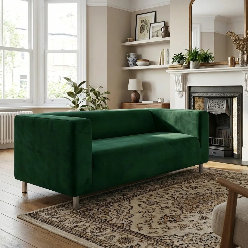 IKEA Klippan Sofa Cover Fitted Replacement Slipcover for 2 Seat Loveseat Velvet Bottle Green