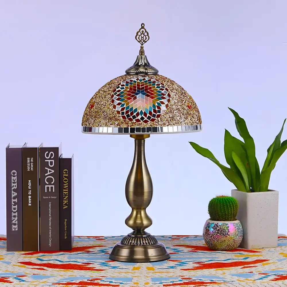 Bohemian bedside lamp — antique-style mosaic glass light for living-room and bedroom decor