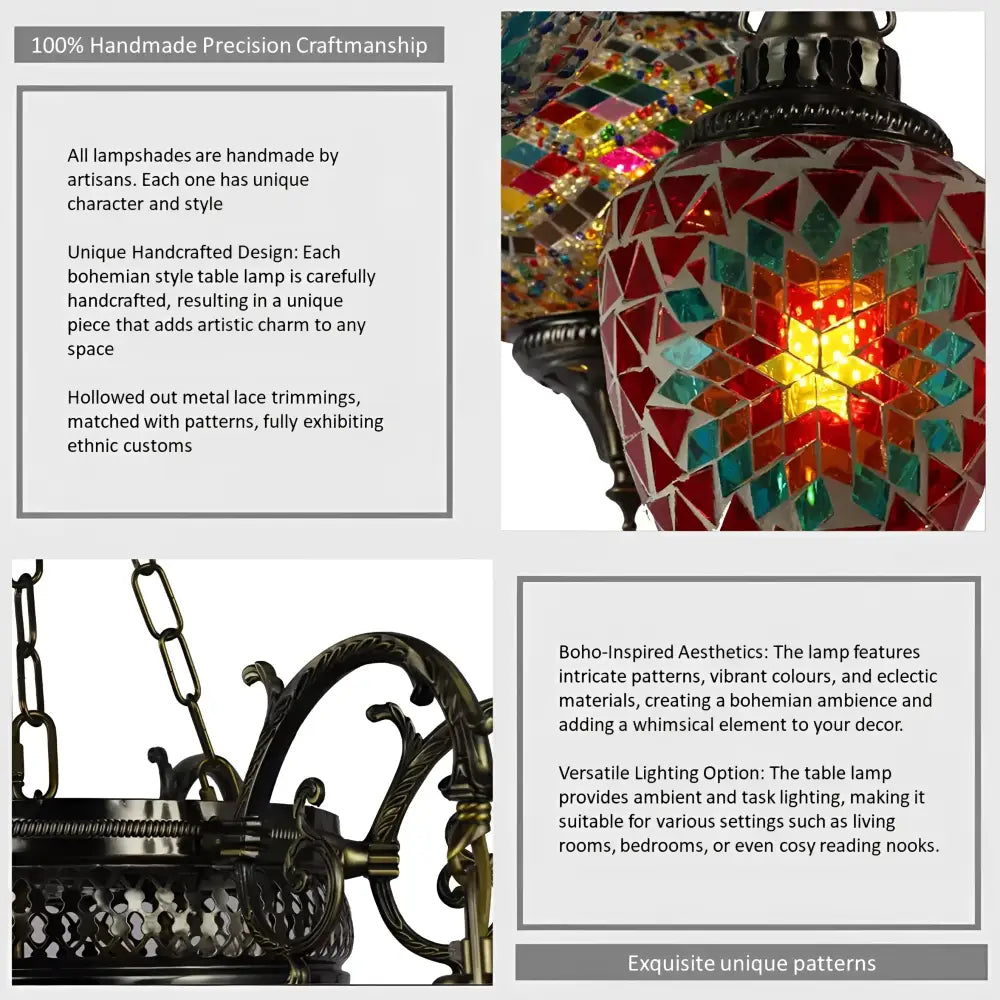 Bohemian ceiling chandelier — handmade multi-colour mosaic glass, a statement living-room light
