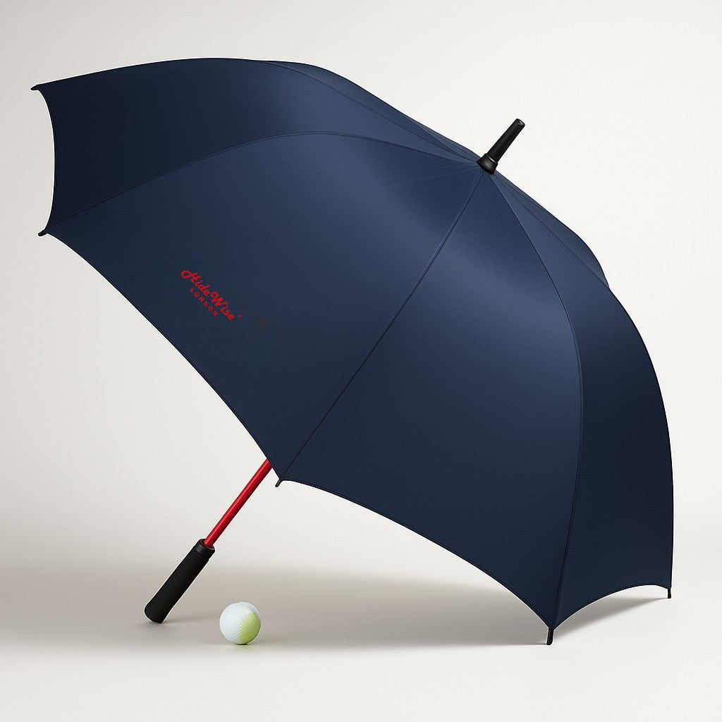 Parapluie de golf de luxe ultra résistant anti-UV automatique bleu Brolly par Hidewise London