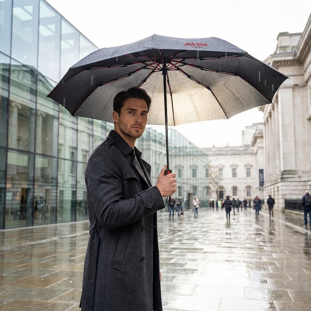 Parapluie coupe-vent automatique de luxe résistant anti-UV gris par Hidewise London