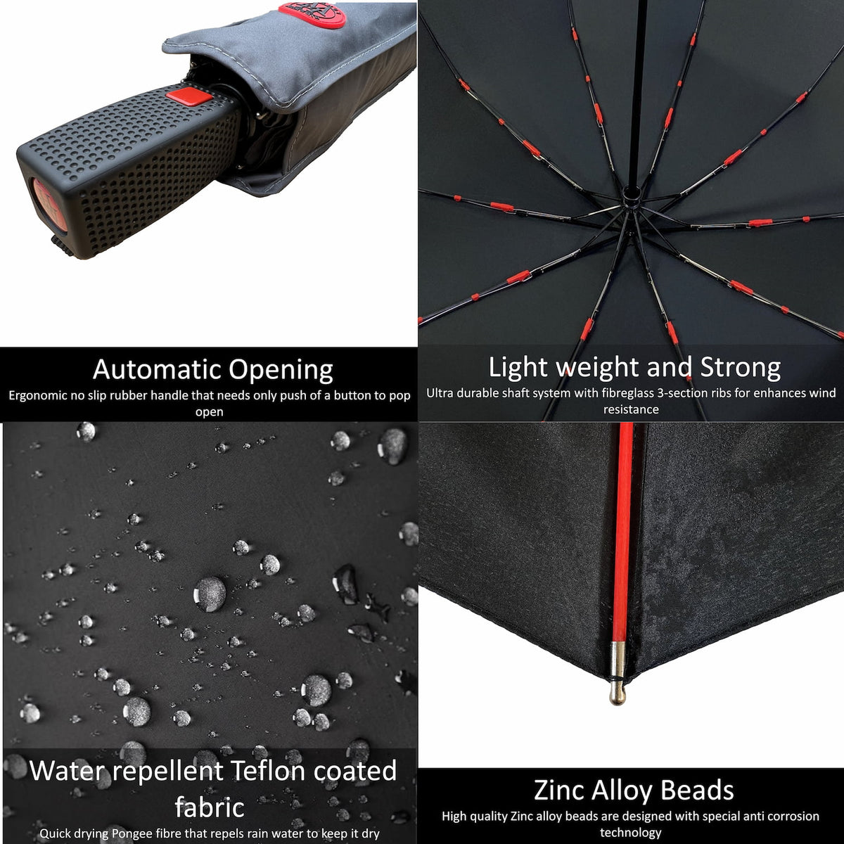 Parapluie coupe-vent automatique de luxe résistant anti-UV gris par Hidewise London