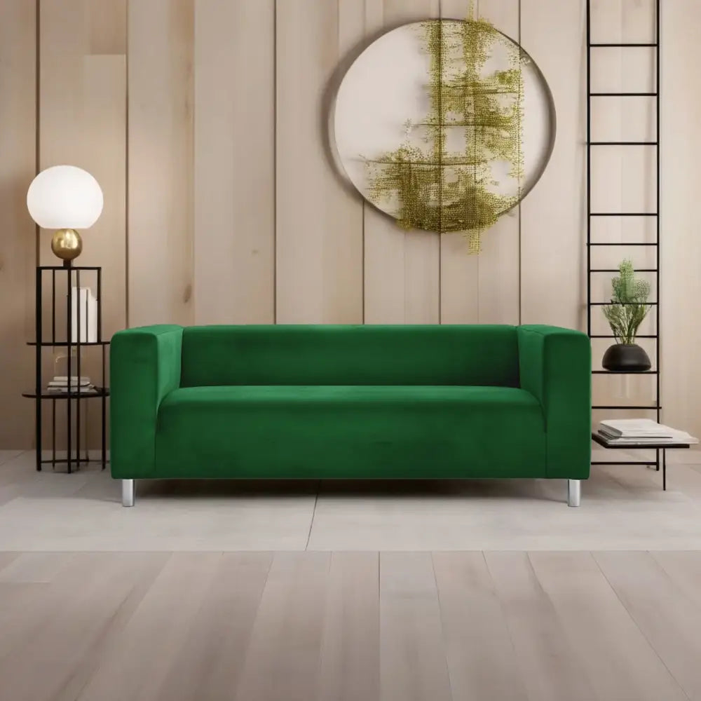 Ikea Klippan Loveseat Cover For Two Seat Sofa - Green Plush Velvet Fabric - IKEA Klippan Sofa Cover